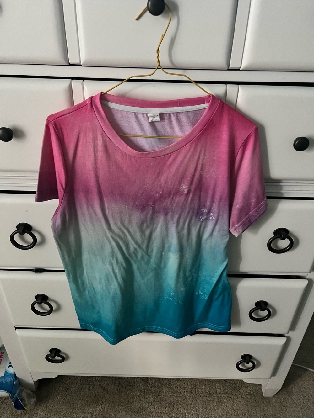 Ombre Short Sleeve Crewneck Tee in Pink and Teal